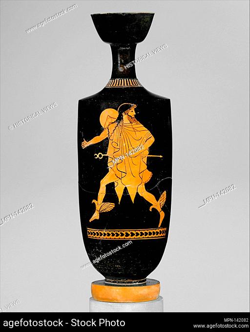 Terracotta lekythos (oil flask). Attributed to the Tithonos Painter; Period: Classical; Date: ca. 480-470 B.C; Culture: Greek