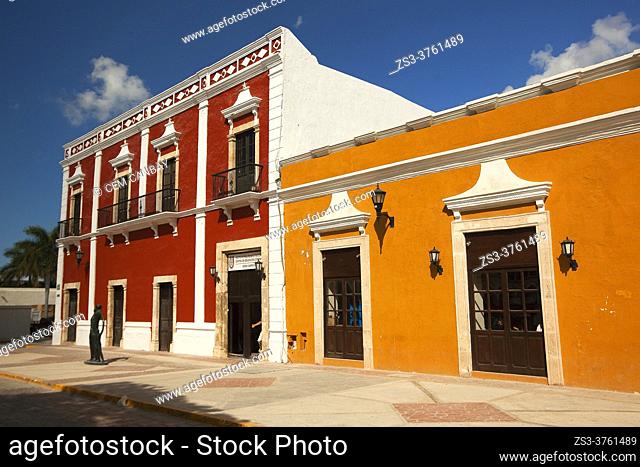View to the colonial buildings used as Instituto Politecnico Nacional- National Polytechnic Institute at the historic center, Campeche, Campeche State, Mexico