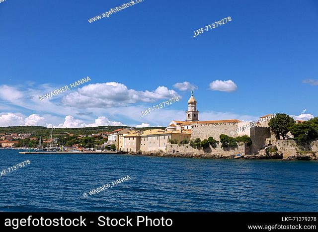 Krk, Krk town harbour, Venetian ring walls, St. Mary&#39;s Cathedral