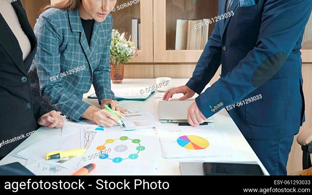 Business team meeting present briefing the project analyzing income charts graphs at office, Business analysis strategy review data