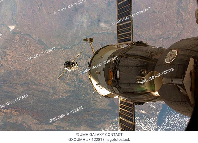 The Soyuz TMA-13 spacecraft approaches the International Space Station, carrying NASA astronaut Michael Fincke, Expedition 18 commander; Russian Federal Space...
