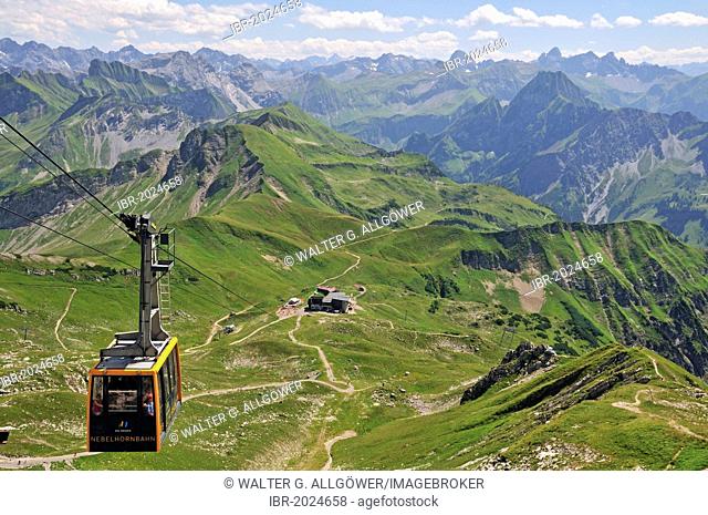 Nebelhorn cable car, Nebelhorn mountain, 2224m, Hoefatsblick station below, Allgaeu Alps, Allgaeu region, Bavaria, Germany, Europe, PublicGround