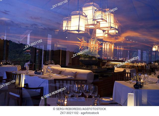 Sunset. Restaurant in the luxury hotel Pimalai Resort, Kantiang Beach, Ko Lanta or Koh Lanta island, Krabi, Thailand, Asia