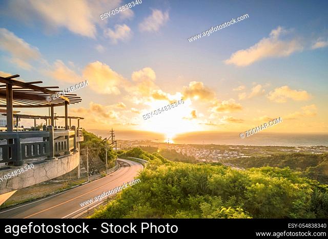 Sunrise view from the Agaiteida bridge which means East Sun on the Hanta road near the North Nakagusuku Castle in Okinawa Island