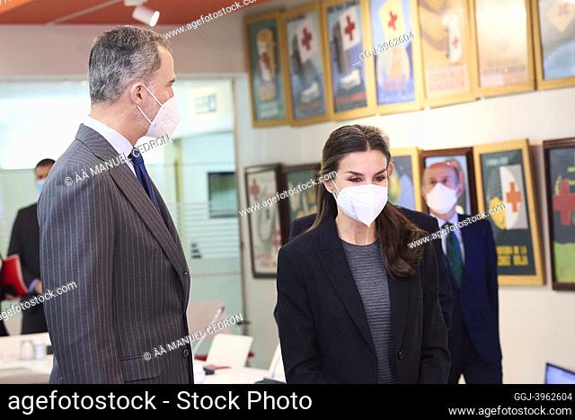 King Felipe VI of Spain, Queen Letizia of Spain Visit to the Spanish Red Cross Ukraine crisis cell at Spanish Red Cross Headquarters on March 23, 2022 in Madrid
