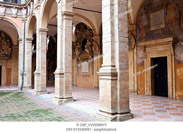 arcade and courtyard of Archiginnasio palace, Bologna