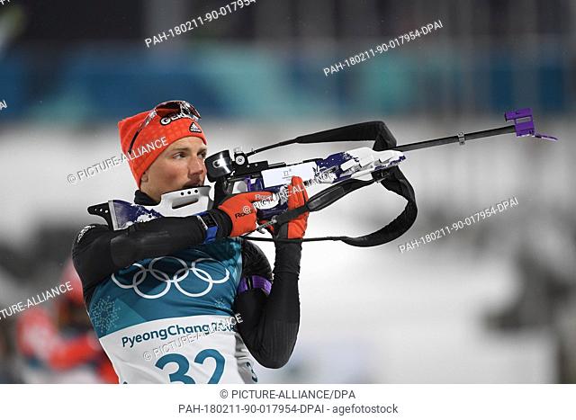 Erik Lesser of Germany in action during the men's 10 km sprint biathlon competition at the 2018 Olympics in Pyeongchang, South Korea, 11 February 2018