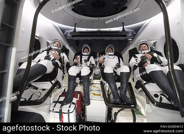 ESA (European Space Agency) astronaut Thomas Pesquet, left, NASA astronauts Megan McArthur and Shane Kimbrough, and Japan Aerospace Exploration Agency (JAXA)...