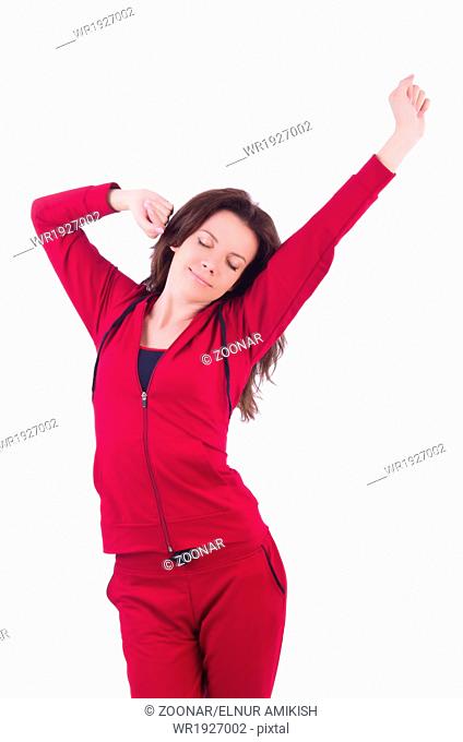 Woman in red costume in sports sporting concept