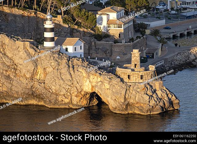 Punta de Sa Creu lighthouse, Soller port, Mallorca, Balearic Islands, Spain