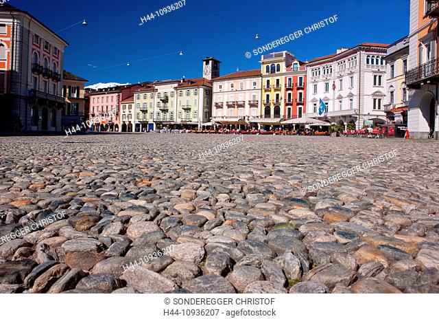 Piazza Grande, place, Locarno, canton, TI, Ticino, South Switzerland, town, city, Switzerland, Europe, paving-stones