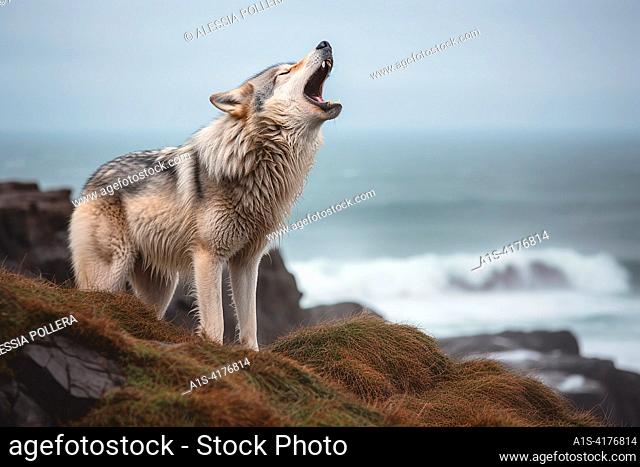 A wild wolf howling