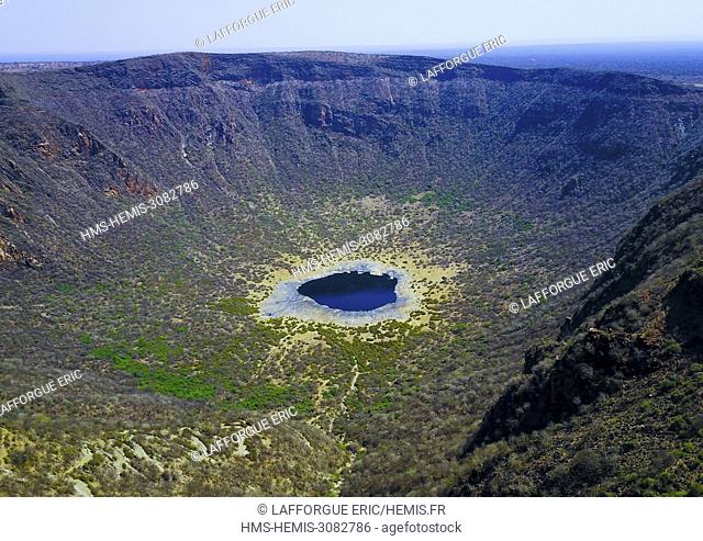 Ethiopia, Oromia, El Sod, Aerial view of the volcano crater where borana tribe men dive to collect salt