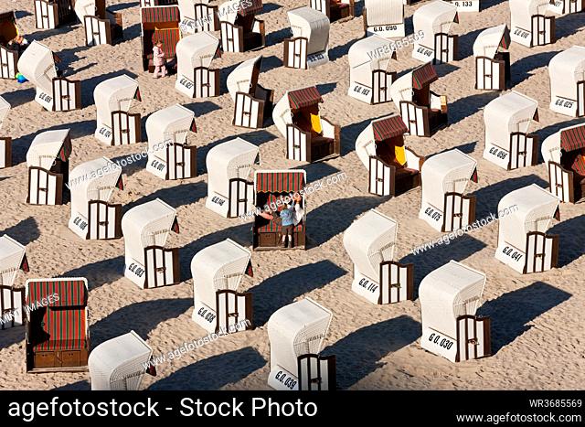 Beach baskets wicker covered seats, Sellin, Rugen Island, Baltic coast, Mecklenburg-Western Pomerania, Germany