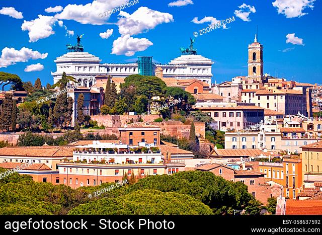 Rome. Eternal city of Rome landmarks an rooftops skyline view, capital of Italy
