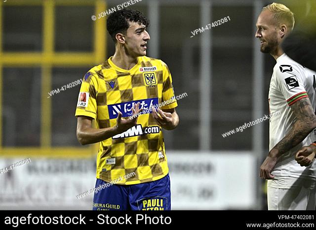 STVV's Ameen Al-Dakhil leaves the field after receiving a red card during a soccer match between Sint-Truidense VV and OH Leuven