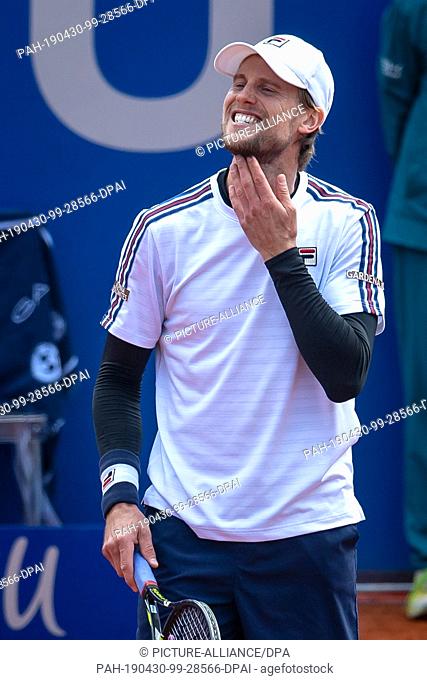 30 April 2019, Bavaria, Munich: : Tennis: ATP-Tour - Munich, single, men, 1st round: Kohlschreiber (Germany) - Seppi (Italy)