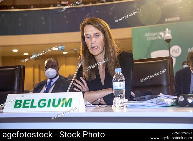 Belgian Prime Minister Sophie Wilmes pictured during a joint African Union and European Union ministerial meeting in Kigali, Rwanda, Tuesday 26 October 2021
