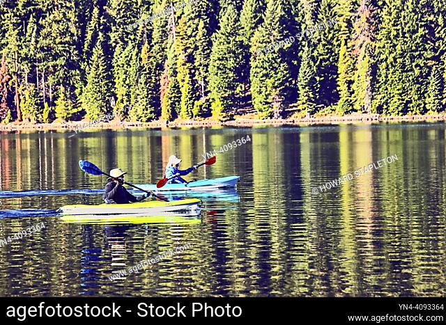 Two kayaks on Lake of the Woods in southern Oregon