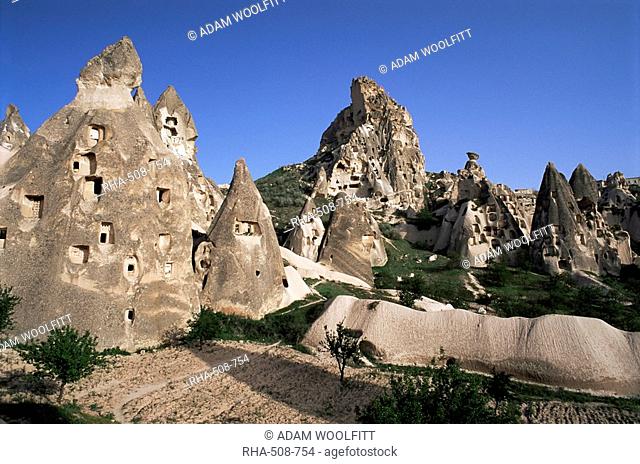 General view of Uchisar, Cappadocia, Anatolia, Turkey, Asia Minor, Eurasia