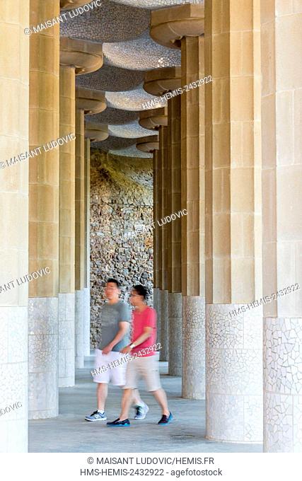 Spain, Catalonia, Barcelona, Park Guell designed by the Catalan architect Antoni Gaudi and built between 1900 and 1914 and listed as World Heritage by UNESCO...