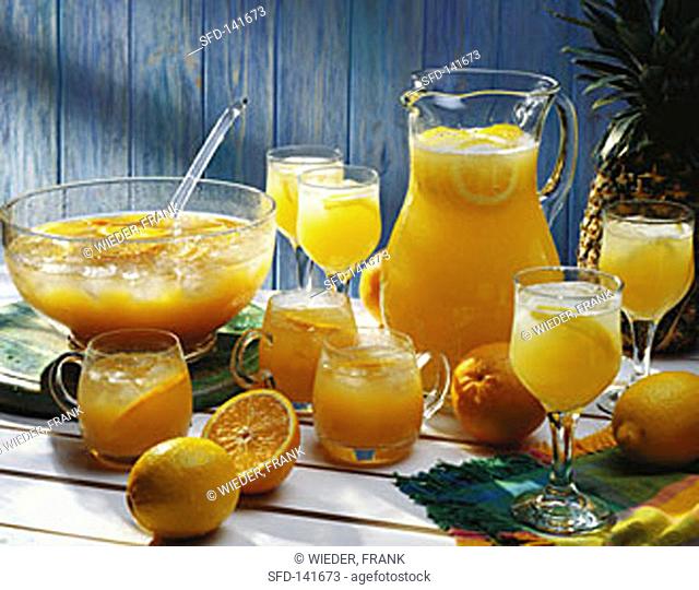 Two orange punches, Fruity summer fizz & Caribbean rum punch