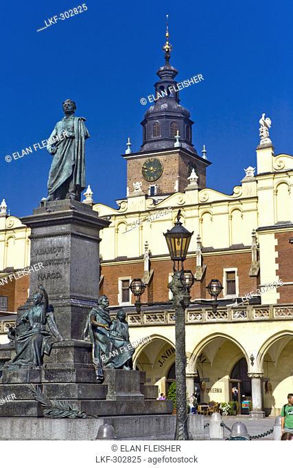 Adam Mickiewicz Monument at Main Market Square Rynek Glowny, Krakow, Poland, Europe