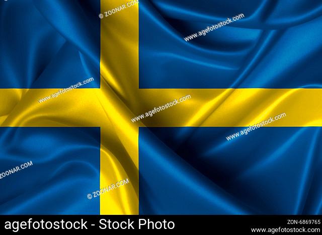 Realistic wavy flag of Sweden