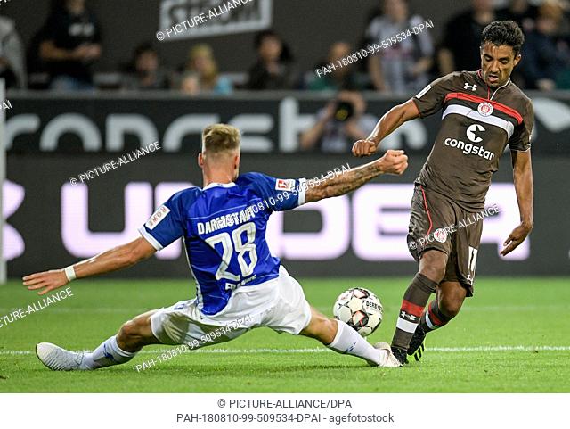 10 August 2018, Germany, Hamburg: Soccer, 2nd Bundesliga, FC St. Pauli vs Darmstadt 98, 2nd matchday at the Millerntor Stadium