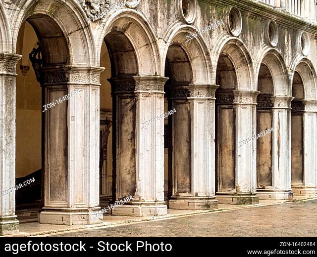Colonnade in the courtyard of the Doge's Palace (Palazzo Ducale) - Venice, Veneto, Italy