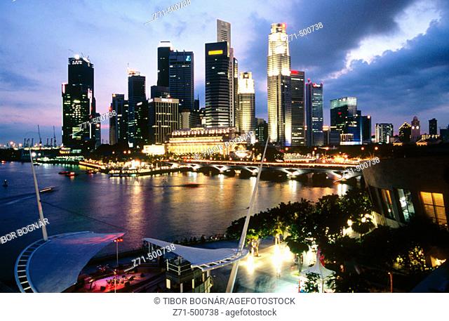 Central business district. Skyline. Esplanade in foreground. Singapore