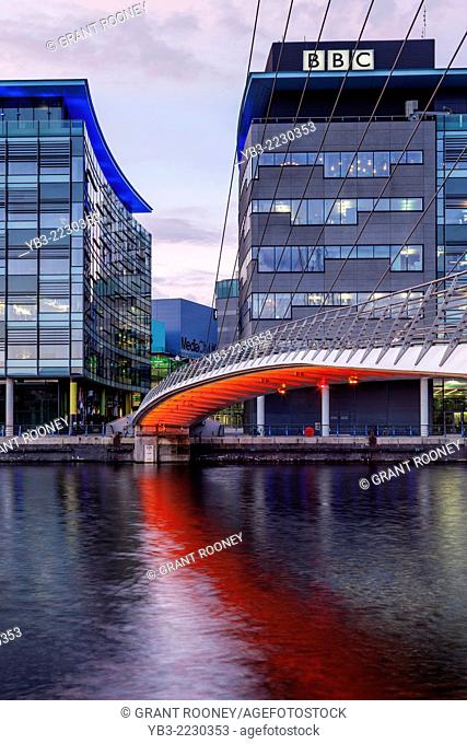 The Media City Footbridge and Media City Uk, Salford Quays, Manchester, England