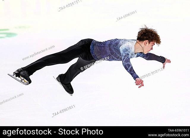 RUSSIA, CHELYABINSK - DECEMBER 21, 2023: Figure skater Vladislav Dikidzhi performs during a men's short programme event as part of the 2024 Russian Figure...