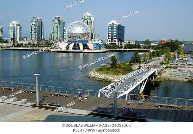 view of False Creek and Telus World of Science, Vancouver, BC, Canada from Canada House, at the Millenium project, the former Vancouver Olympic Village
