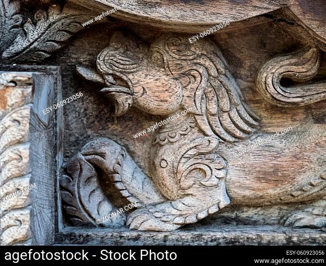 Tibetan altar carved in wood in the museum of Reinhold Messner in Brunico
