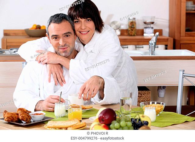 married couple having breakfast