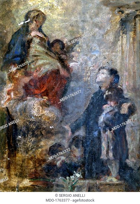 Study for Saint Luis and Virgin Mary, by Demetrio Cosola, 1870 - 1895, 19th Century, oil on cardboard. Private collection. Whole artwork view