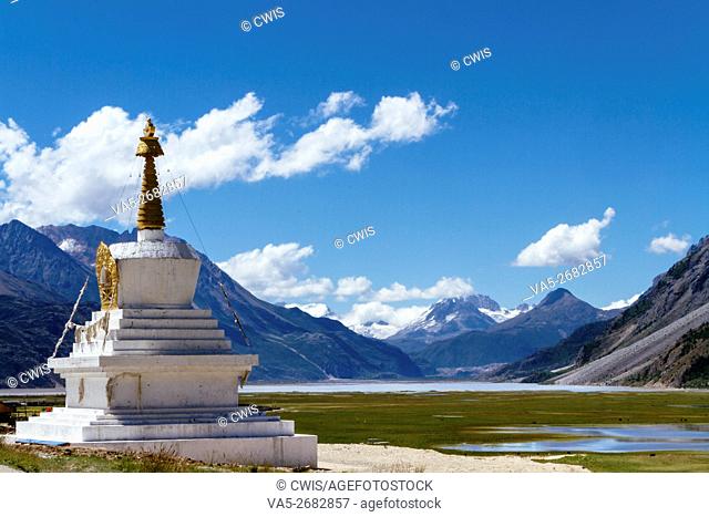 Rawu, Nyingchi, Tibet - Beautiful landscape of Laigu glacier in the daytime with a white tower