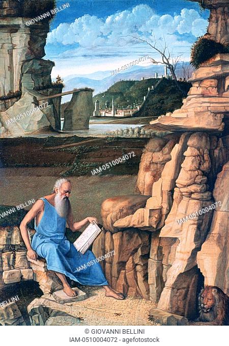 Saint Jerome reading in a Landscape', c1480-1485  Found in the collection of the National Gallery, London