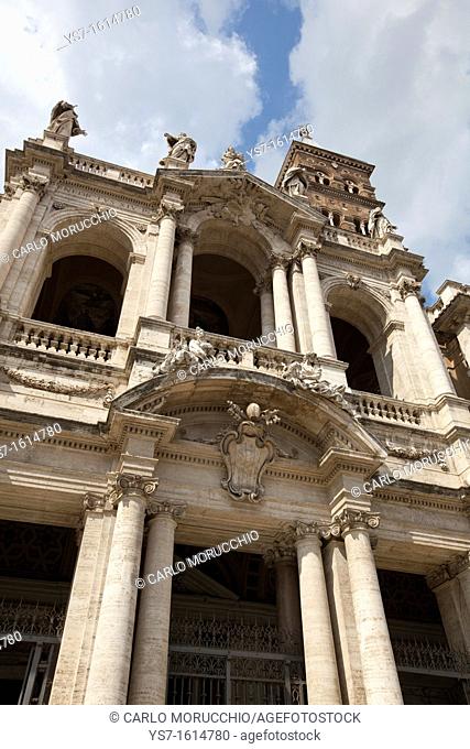 The facade of the Papal Basilica of Santa Maria Maggiore, Saint Mary Major, on the Esquiline hill, Rome, Italy, Europe