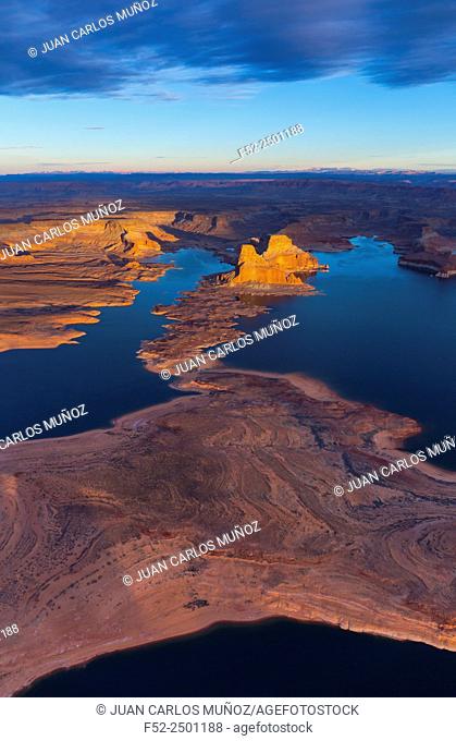 USA, Arizona, Page, Lake Powell and Colorado River seen from above