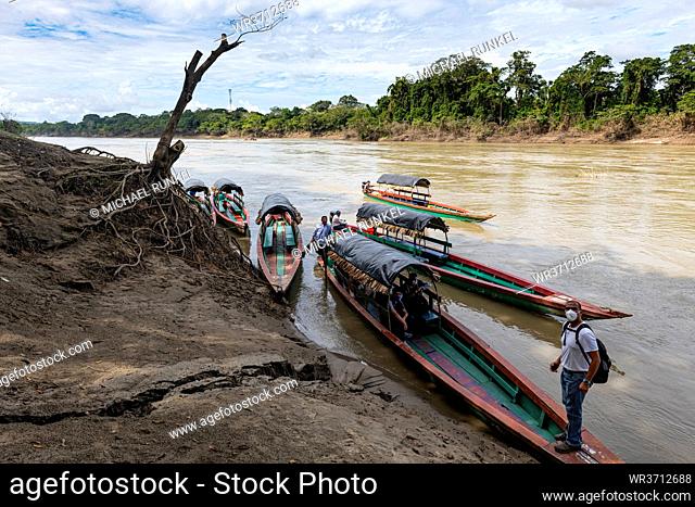 Little boats on the Usumacinta River, Chiapas, Mexico, North America