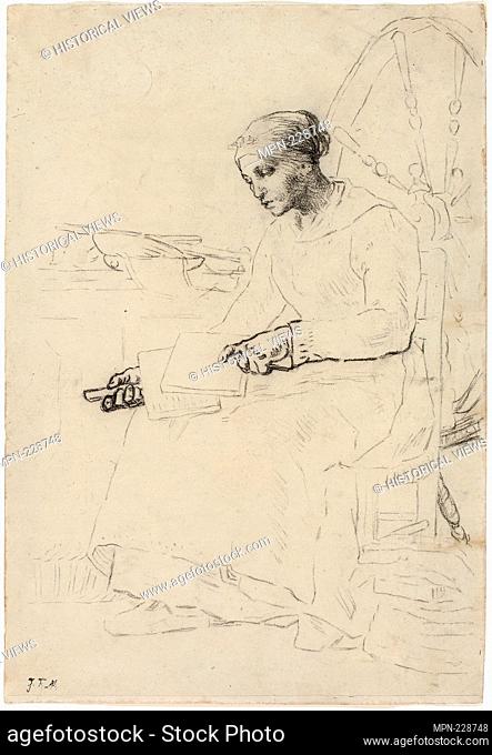 The Wool Carder (recto); Fragmentary Sketch of Man Standing by Fence (verso) - 1857/58 - Jean François Millet French, 1814-1875 - Artist: Jean François Millet