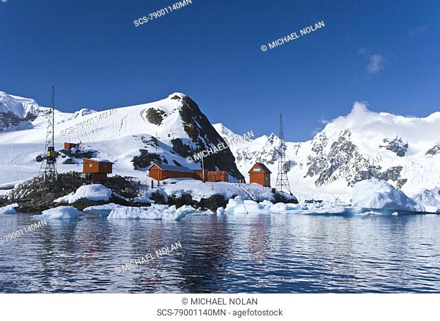 The Argentine research station Almirante Brown in Paradise Bay Harbour on the Danco Coast of the Antarctic Peninsula