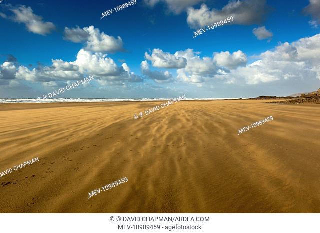 Sand blown on beach Bude Cornwall UK