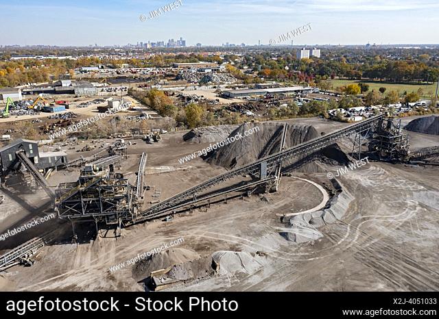 Detroit, Michigan - The Edward C. Levy aggregates plant in southwest Detroit. Aggregates, including sand, gravel, slag, and recycled concrete