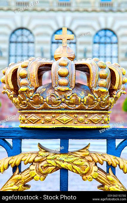 Crown in front of Royal Palace in Stockholm close up, Sweden. Architectural detail