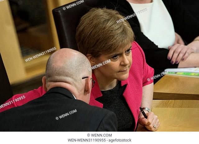 Nicola Sturgeon attends the first, First Ministers Questions after announcing the SNP want a second referendum. Featuring: Nicola Sturgeon Where: Edinburgh