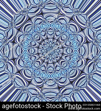 Blue mandala with fine details. Geometric digital art