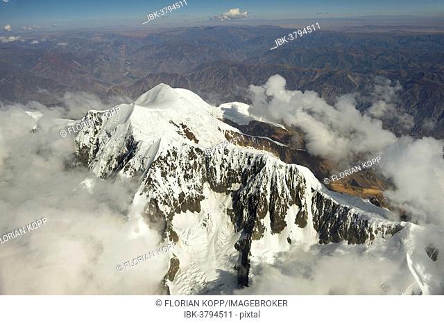 Peak of the Illimani Glacier, 6439 m, view from an aircraft, Departamento La Paz, Bolivia